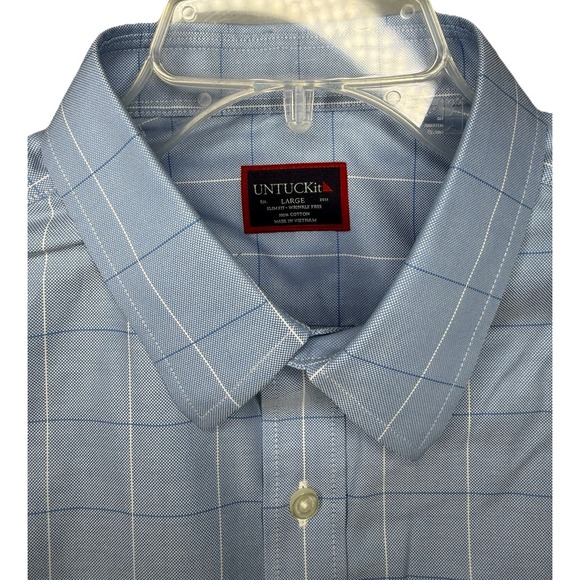 UNTUCKit Other - UNTUCKit Mens Large Blue White Plaid Blakeslee WF Slim Fit Long Sleeve Button Up